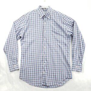 Peter Millar Shirt Mens Medium Blue White Plaid 100% Cotton Classic Button-Down